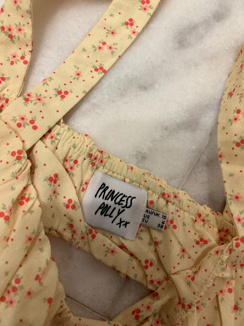 Princess Polly Yellow Floral Smocked Crop Top with Pink Blossoms - Picture 3 of 3